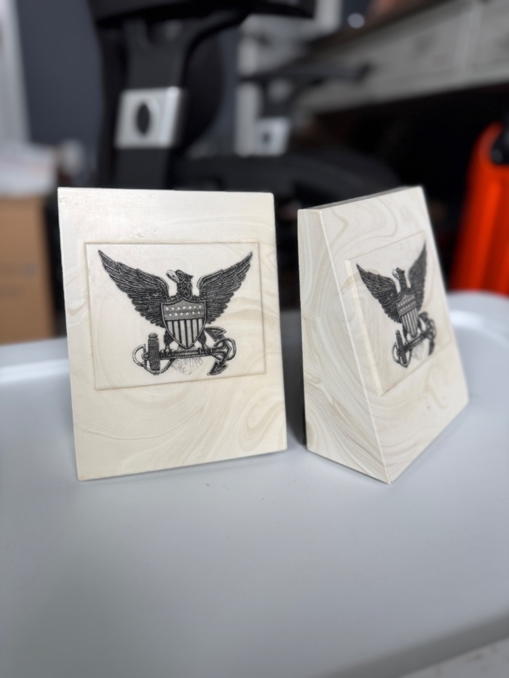 Marble Bookends U.S. Coast Guard Emblem